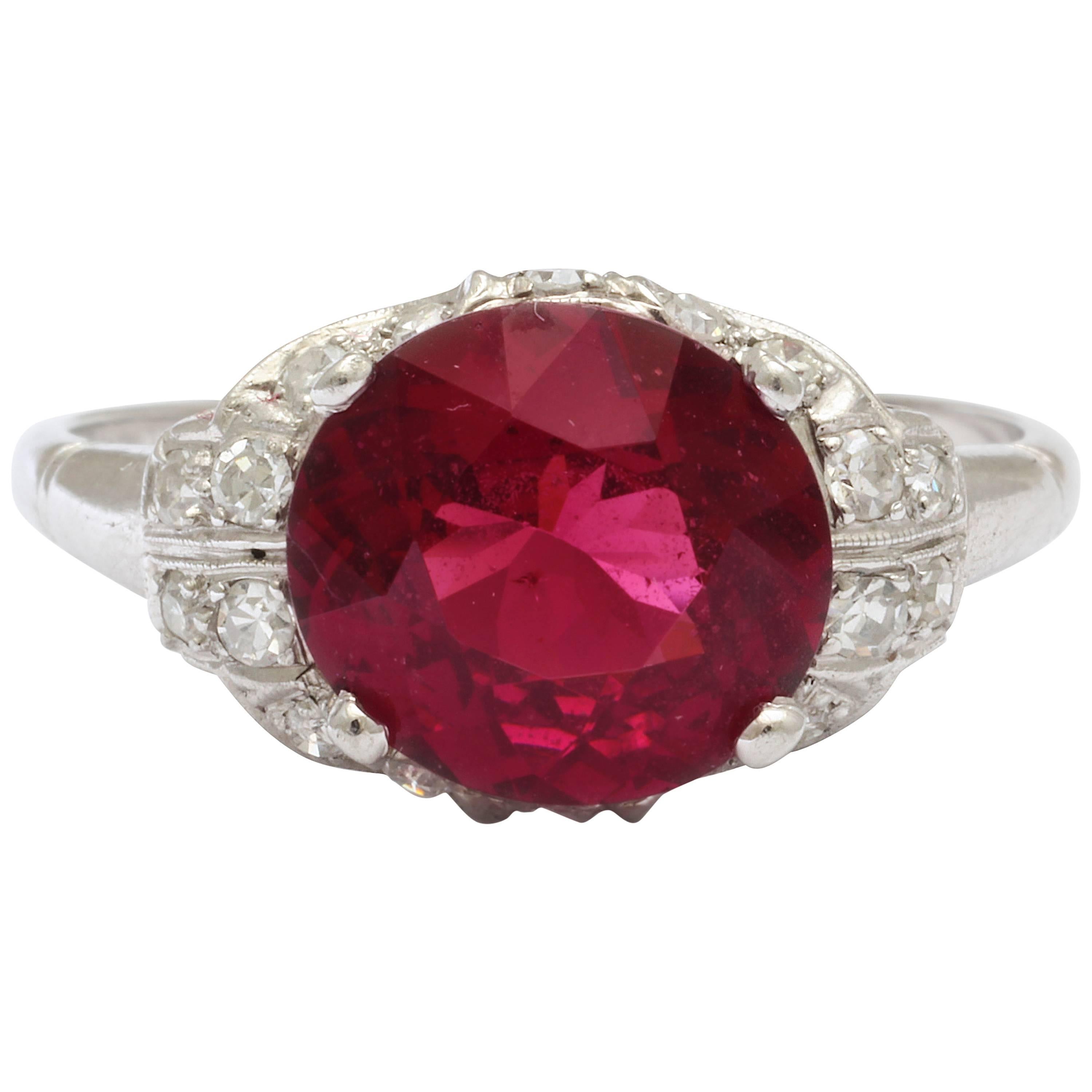 Vintage Rhodolite Garnet  Diamond PLATINUM Ring 
