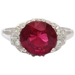 Retro Rhodolite Garnet  Diamond PLATINUM Ring 
