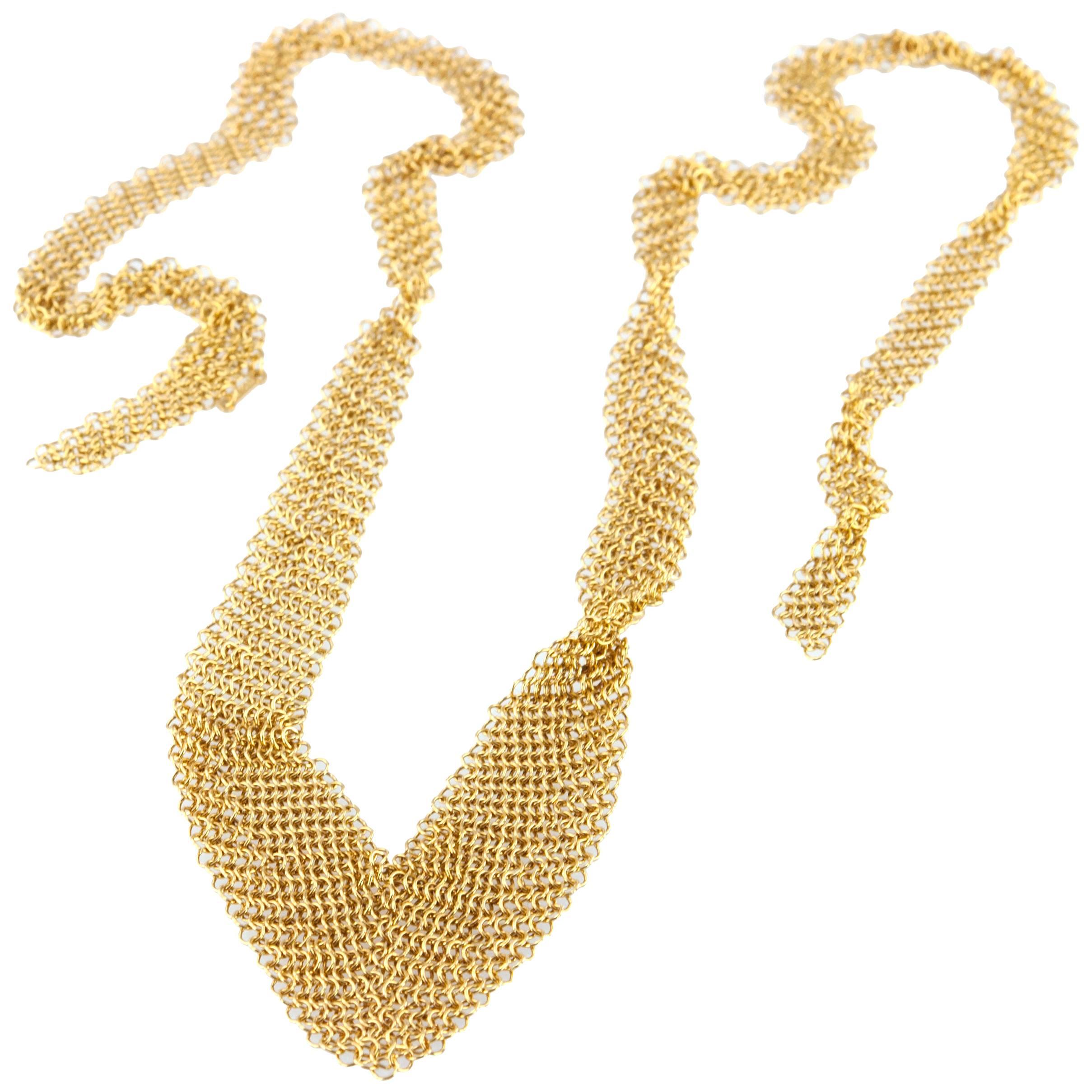 Tiffany & Co. Elsa Peretti Gold Mesh Bib Necklace For Sale