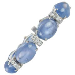 1930s Seaman Schepps Sapphire Cabochon Diamond Platinum Bracelet