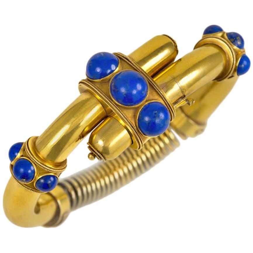 Antique Lapis Lazuli Gold Bangle Bracelet