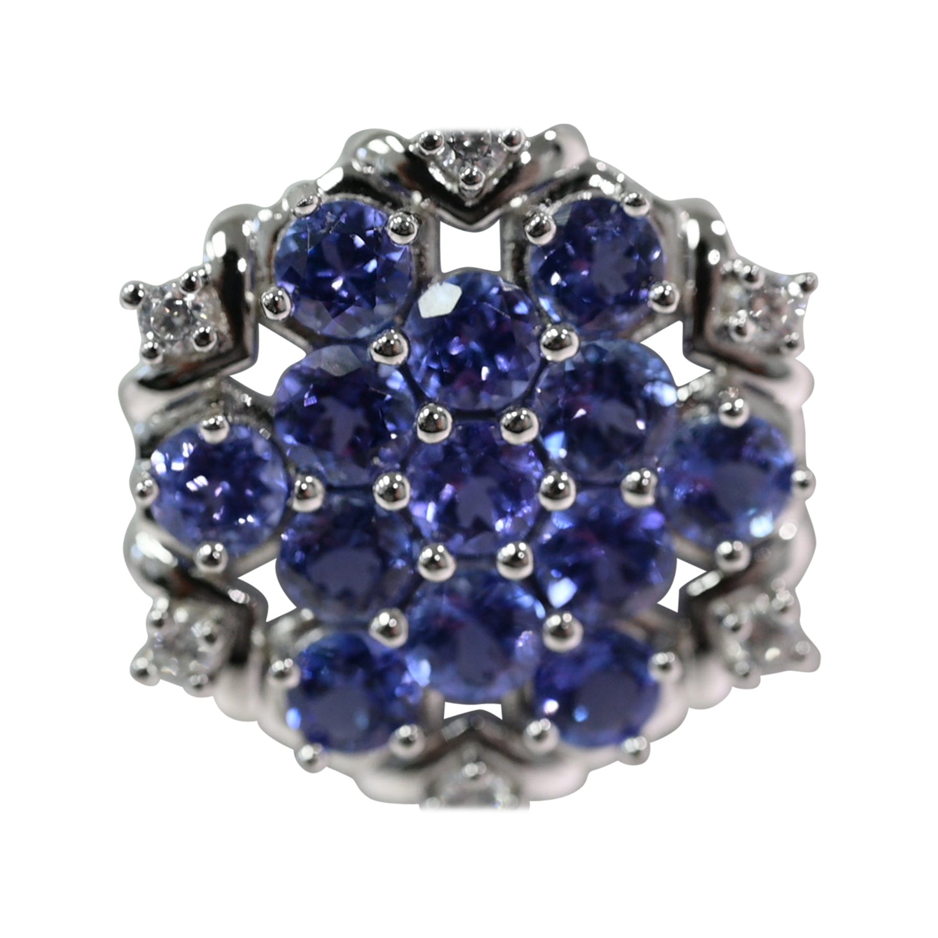Blue Tanzanite with White Zircon Over Sterling Silver Pendant with