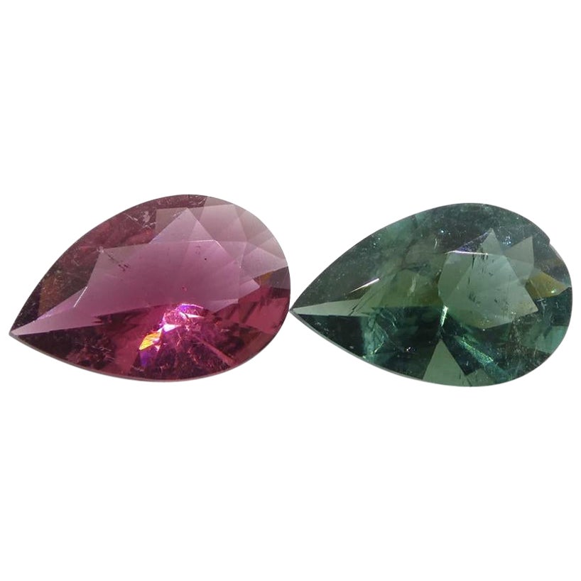2.5ct Pair Pear Pink/Blue Tourmaline from Brazil For Sale