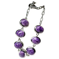 Charoite Silver Bracelet Deep Purple Wedding Anniversary gift Natural Jewelry