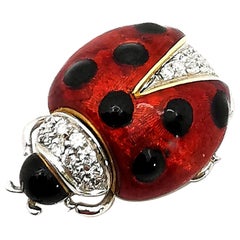 Colgante Mariquita Oro 18 Kt, Esmalte y Diamantes