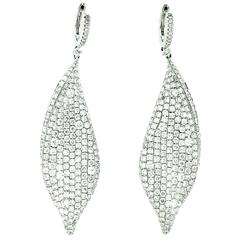 Diamond Pave Leaf Dangle Drop Earrings 8.71 cttw in 18K White Gold