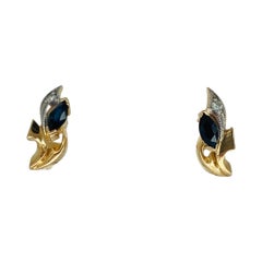 Boucles d'oreilles rétro russes en or 14 carats, saphir 0,55 carat et diamants