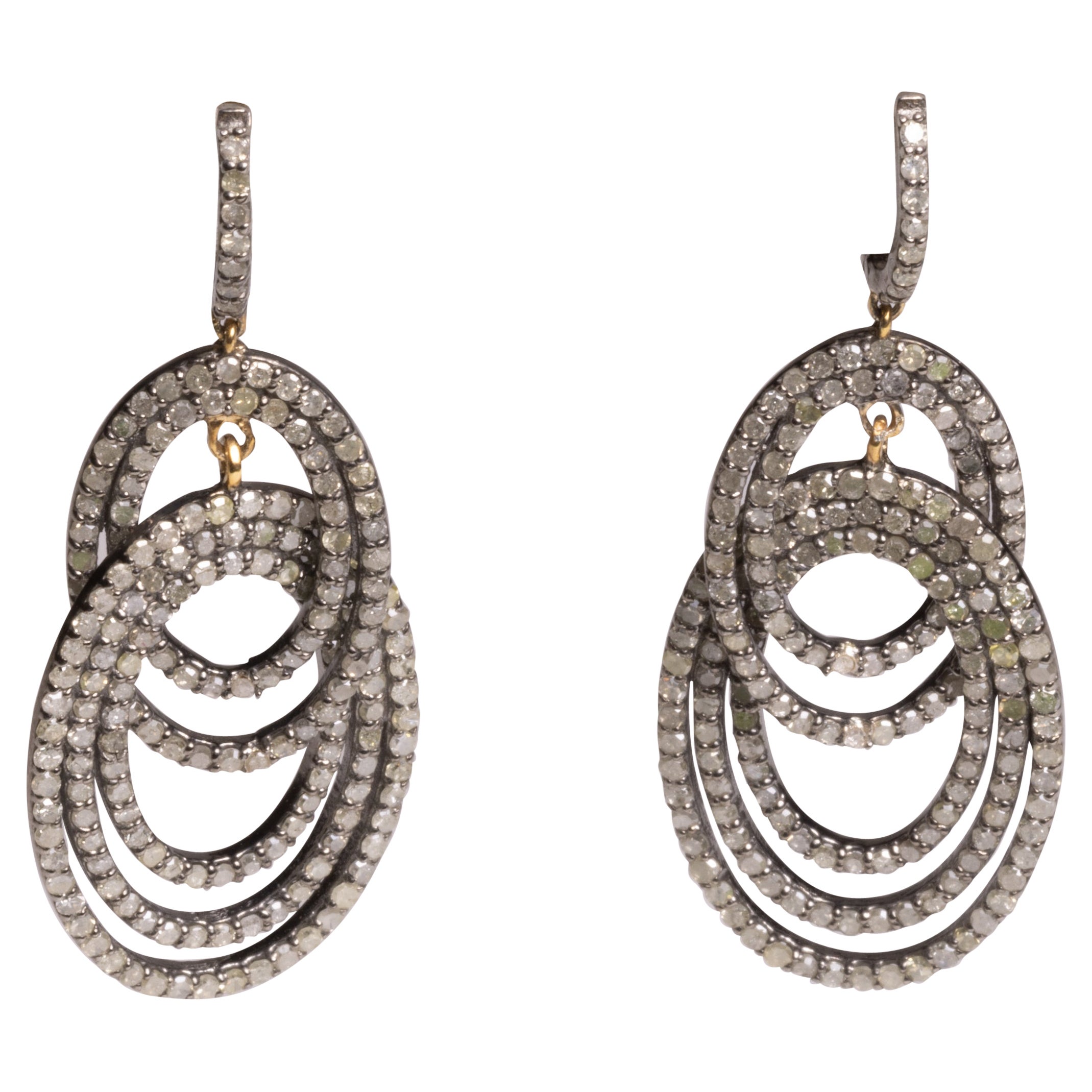 Pair of Double Loop Diamond Drop Earrings For Sale