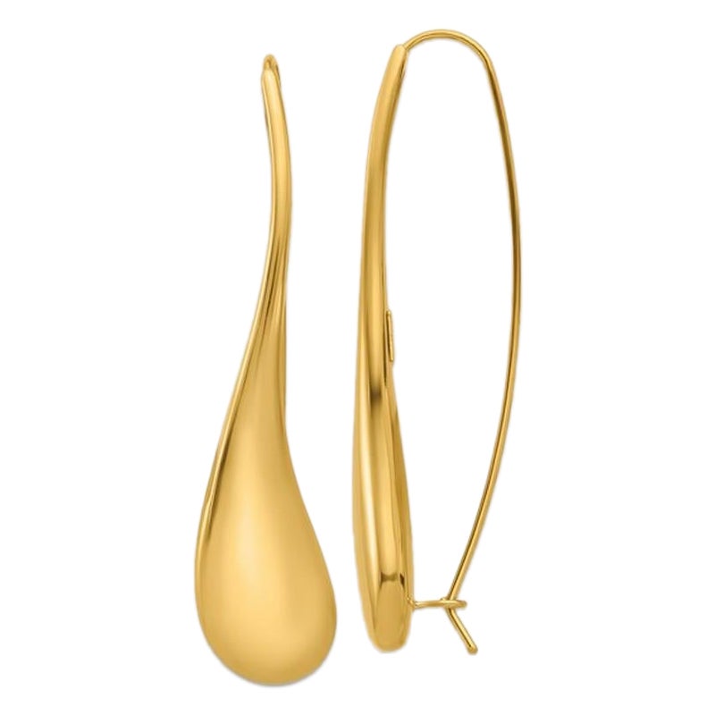 Curata Italian 14K Yellow Gold Abstract Puffed Teardrop Threader Earrings For Sale