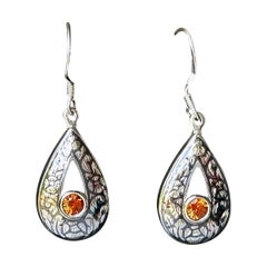 Used Silver Nielloware Earrings set with Orange Sapphires