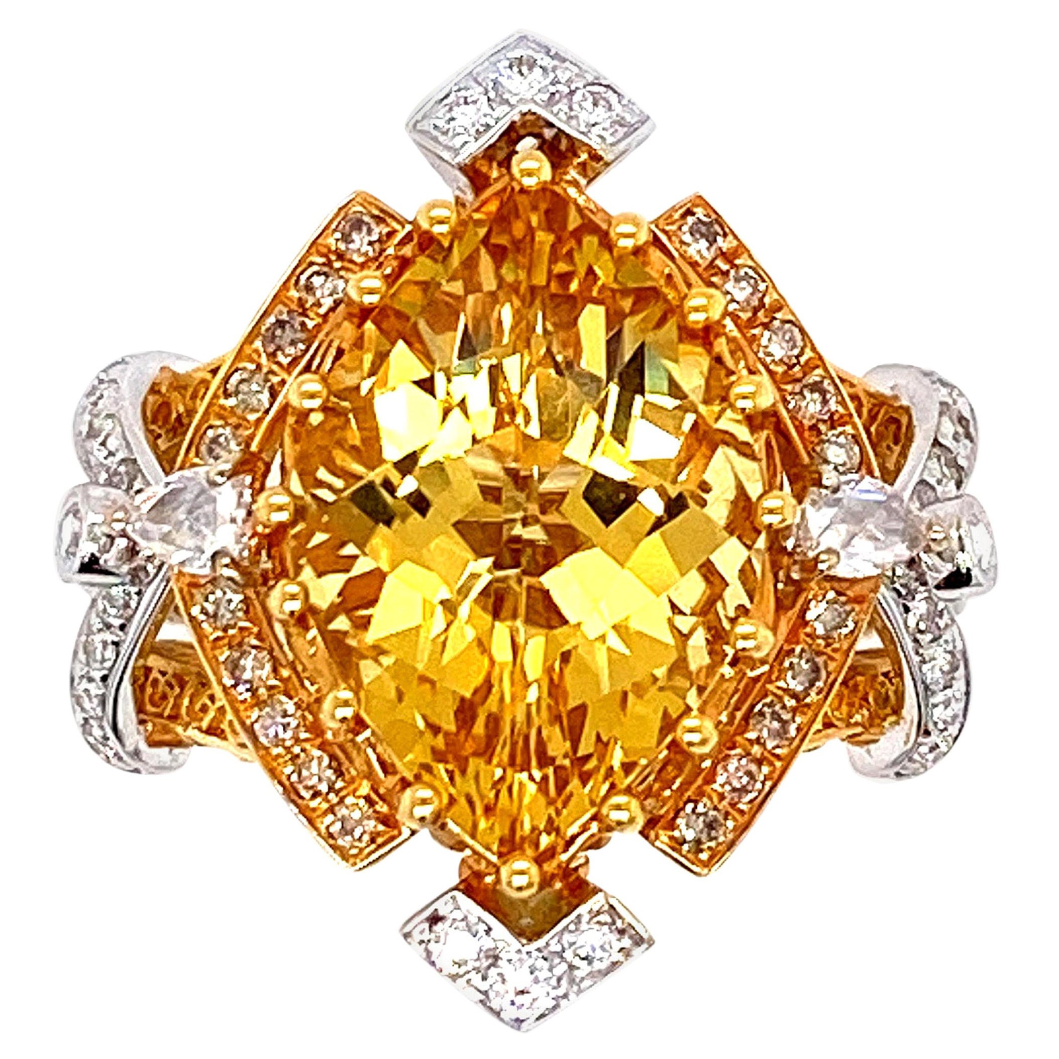 Bague Dilys en or 18 carats et béryl jaune certifié 5,25 carats