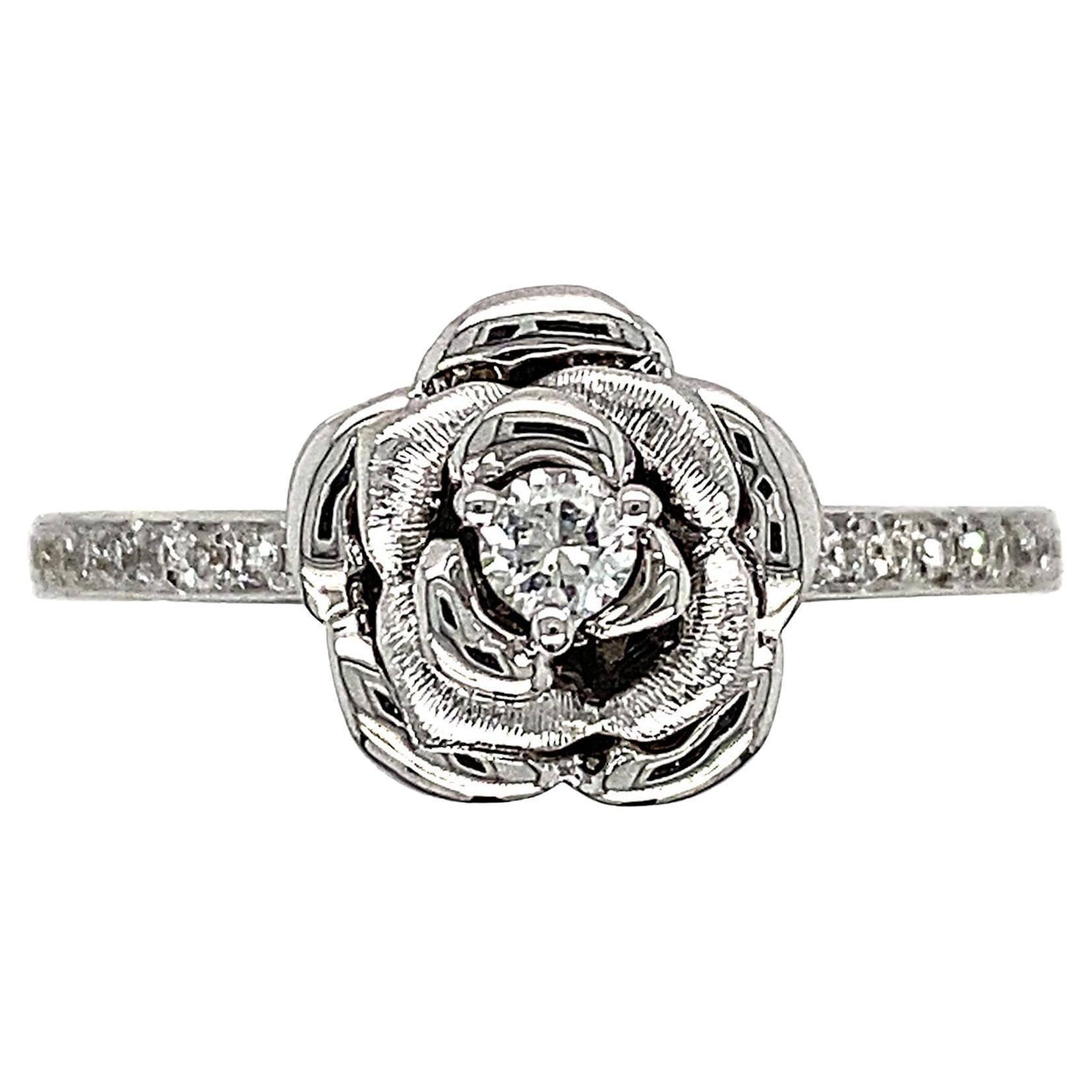 Dilys' Blooming Rose Diamond Ring in 18K White Gold For Sale