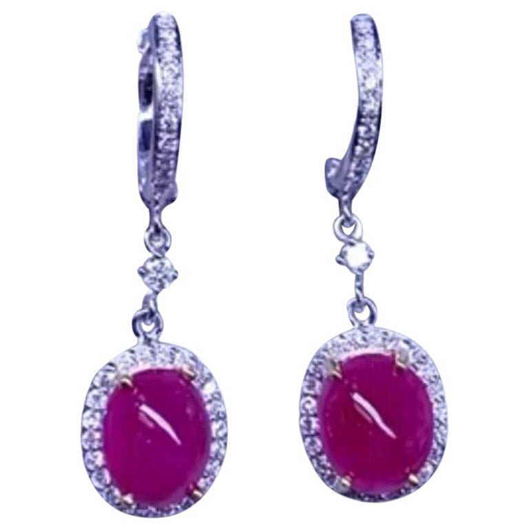 AIG Certified 9.90 Carats Burma Rubies Diamonds 18K Gold Earrings  For Sale