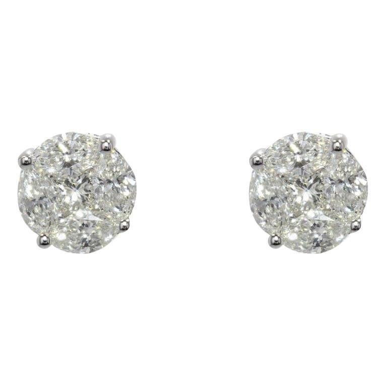 Clous d'oreilles modernes en or blanc 18 carats avec diamants de 0,20 carat