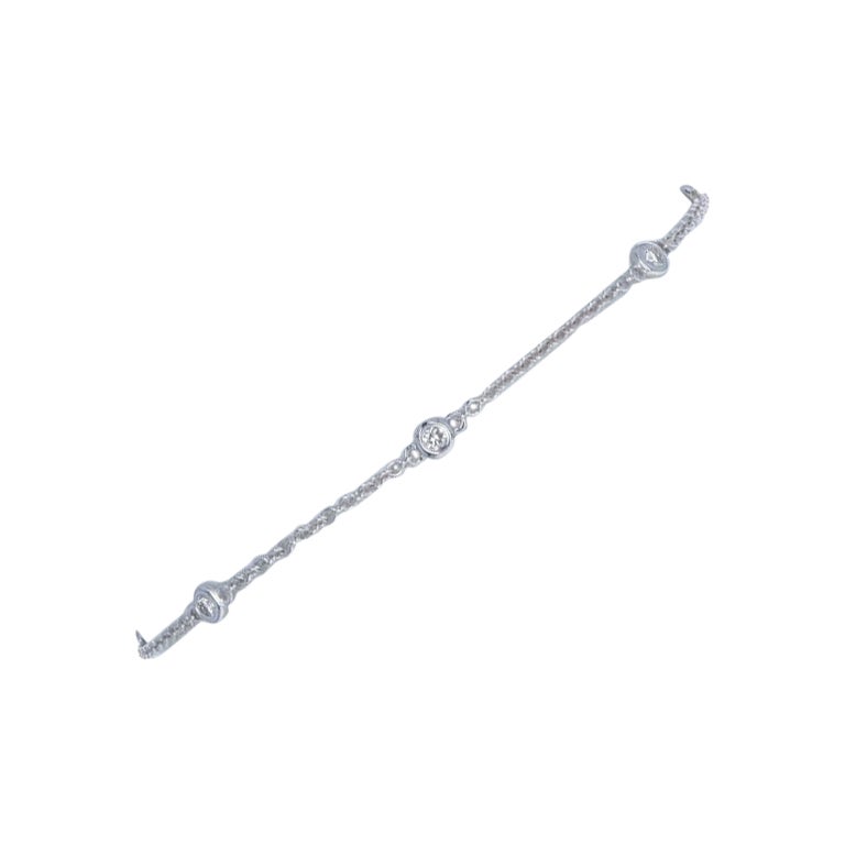 White Gold Diamond by the Yard Station Bracelet - 14k Round .18ctw Adjustable For Sale