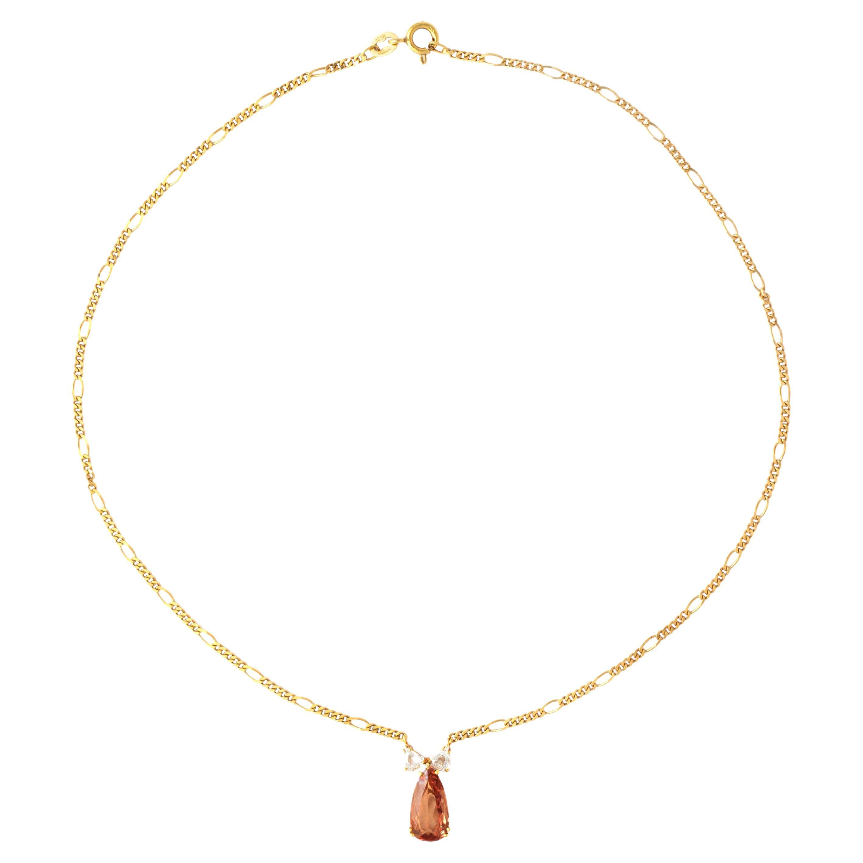 Topaz Diamond Pendant Chain Necklace For Sale