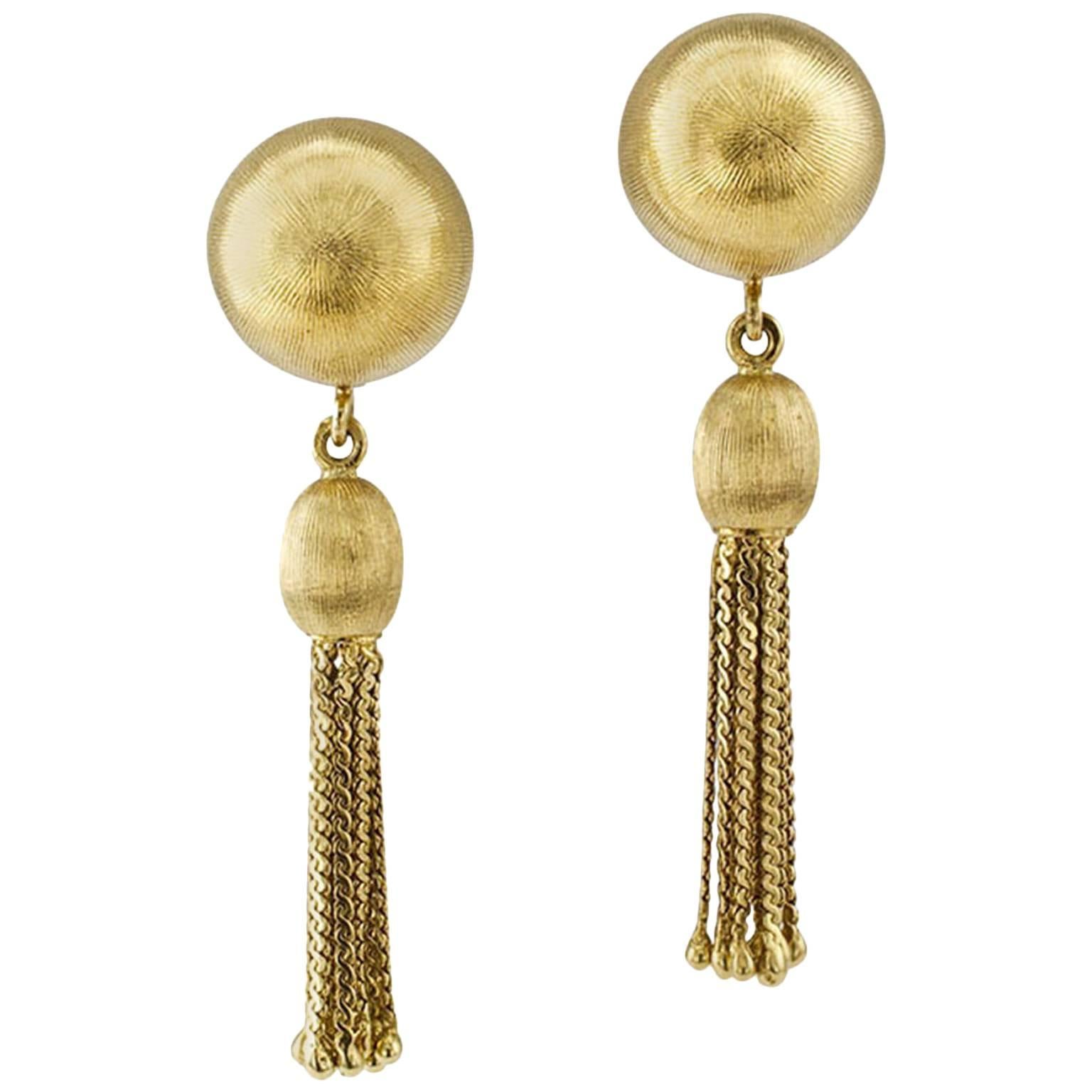 1960s Gold Swinging Ball and Tassel Ear Clips