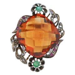 Topaz, Emeralds, Rubies, Diamonds, Rose Gold and Silver Ring.
