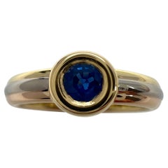 Vintage Cartier Blue Sapphire Round 18k Tricolour Multi Tone Gold Solitaire Ring