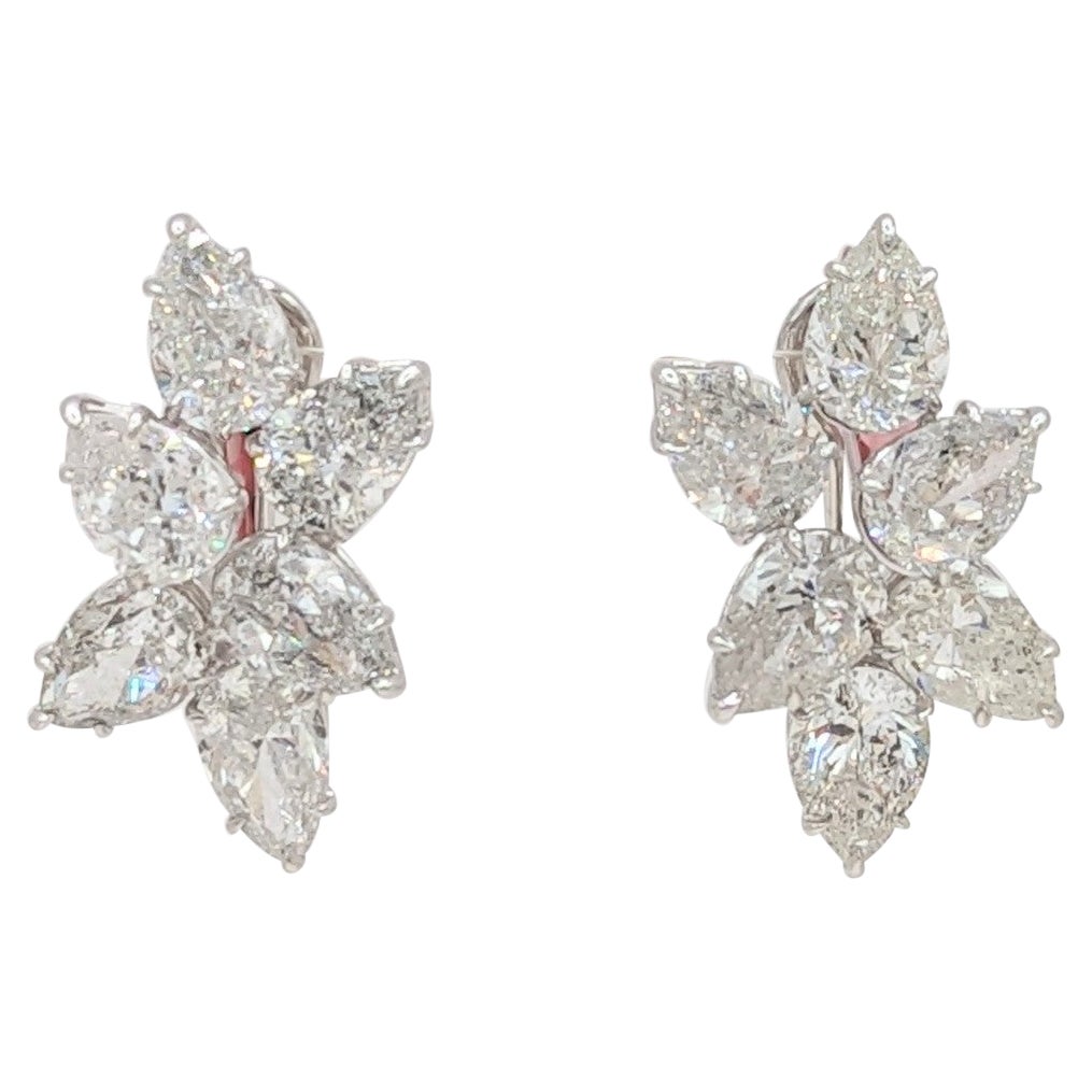 GIA White Diamond Pear Cluster Earrings in 18 K White Gold For Sale