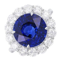 8.39ct Natural Ceylon Sapphire Engagement Ring, G Color, Diamond Halo, Platinum