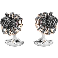 Deakin & Francis Black Spinel Sterling Silver Spider Cufflinks