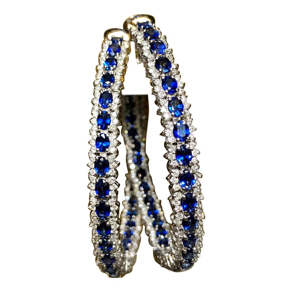 18K Buff Top Sapphire Diamond Back To Front Hoop Earrings 11.85cttw F ...