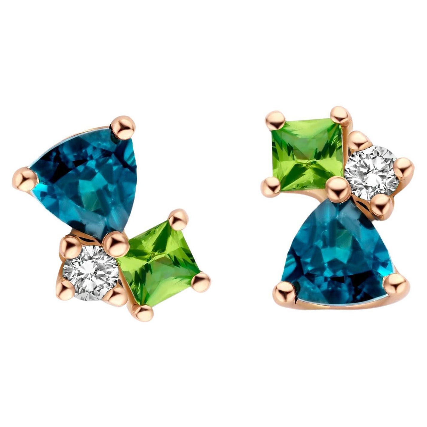 Indicolite Tsavorite Diamond Rose Gold Stud Earrings For Sale