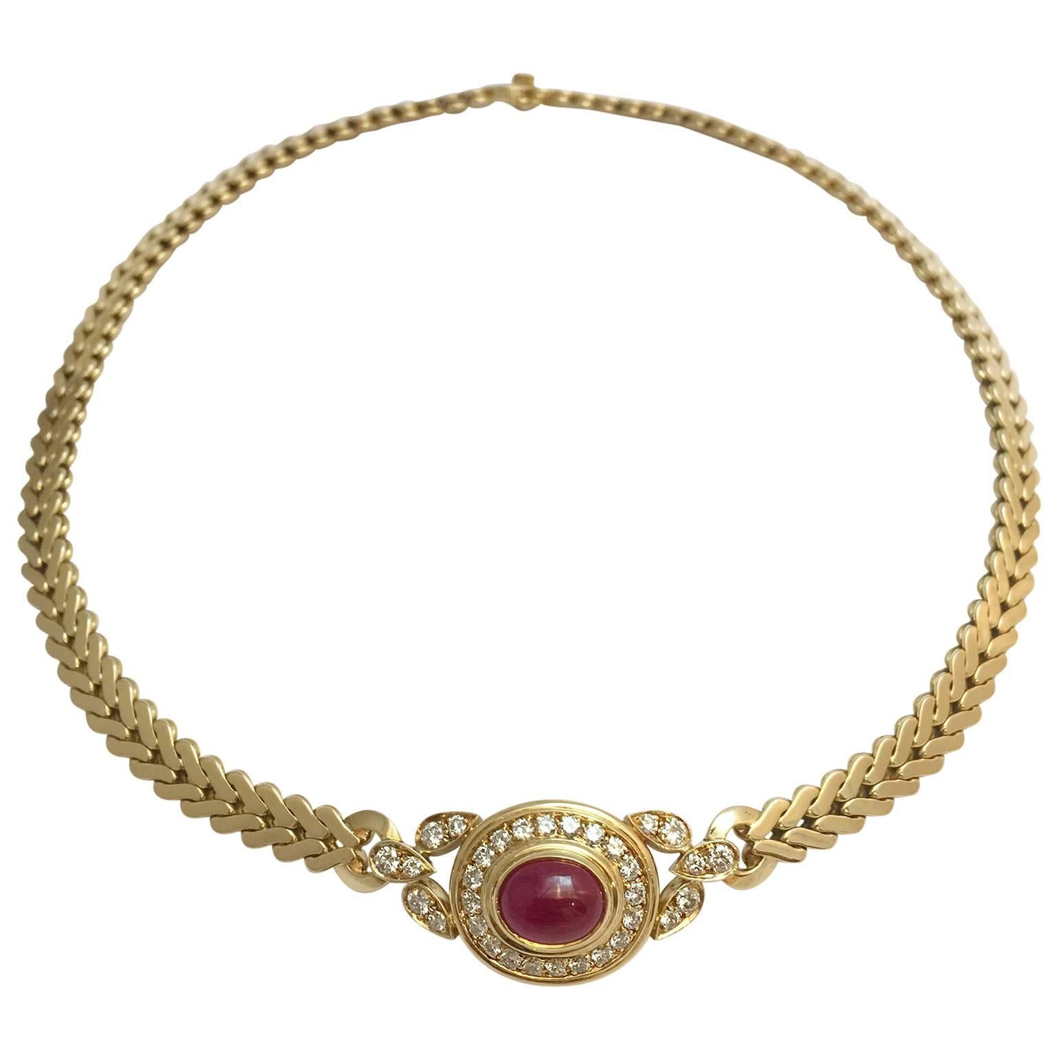 Cartier Ruby Diamond Gold Necklace