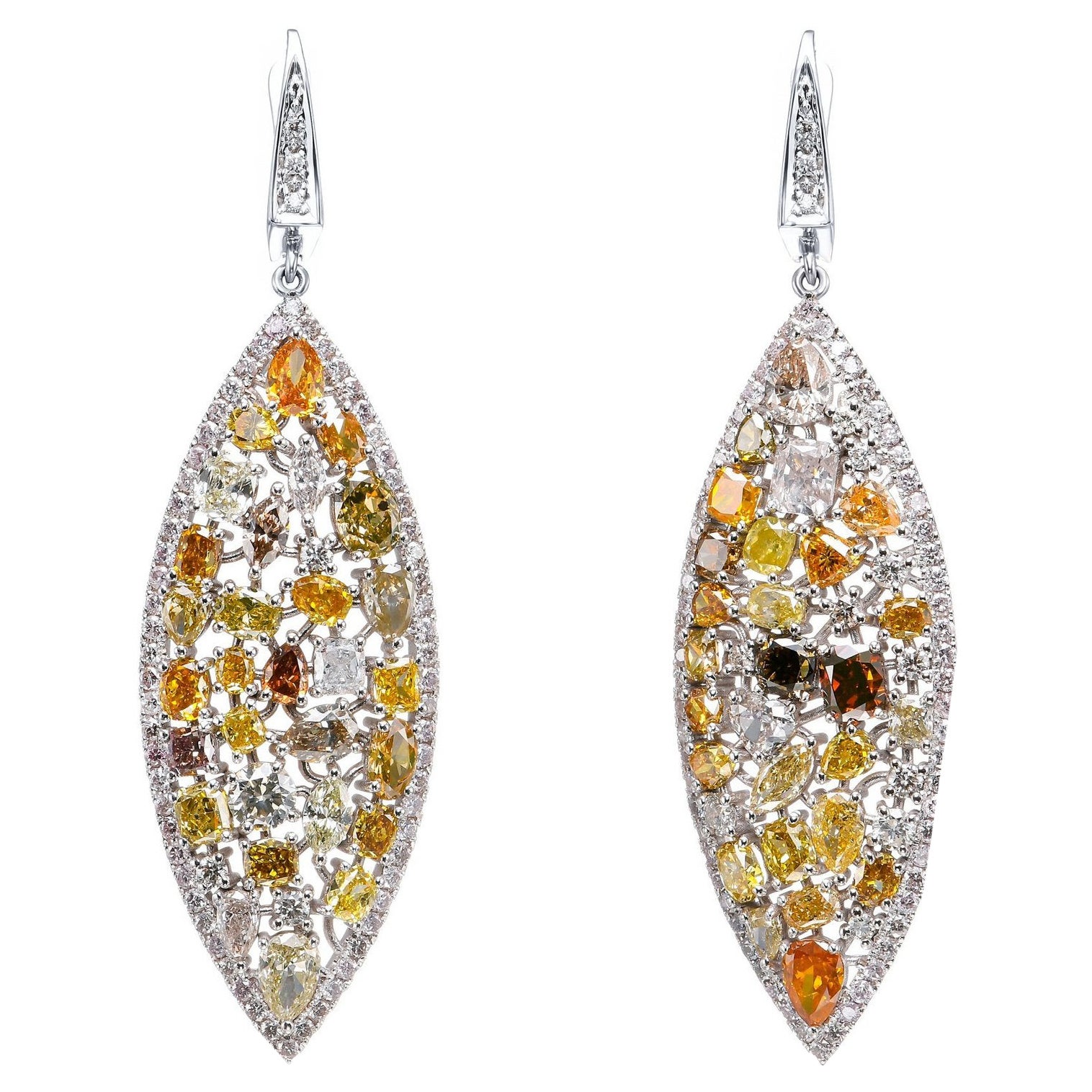 KEINE RESERVE!  -  11,55cttw Ausgefallene farbige Diamanten - 14 kt. Weißgold - Ohrringe im Angebot