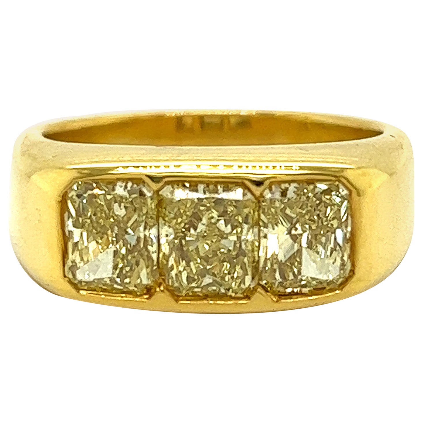 Estate Men's Fancy Yellow Diamond Ring Size 9.5 18k Yellow Gold 3.00 Carat