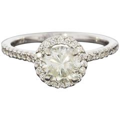 .97 Carat Round Diamond Halo Gold Engagement Ring