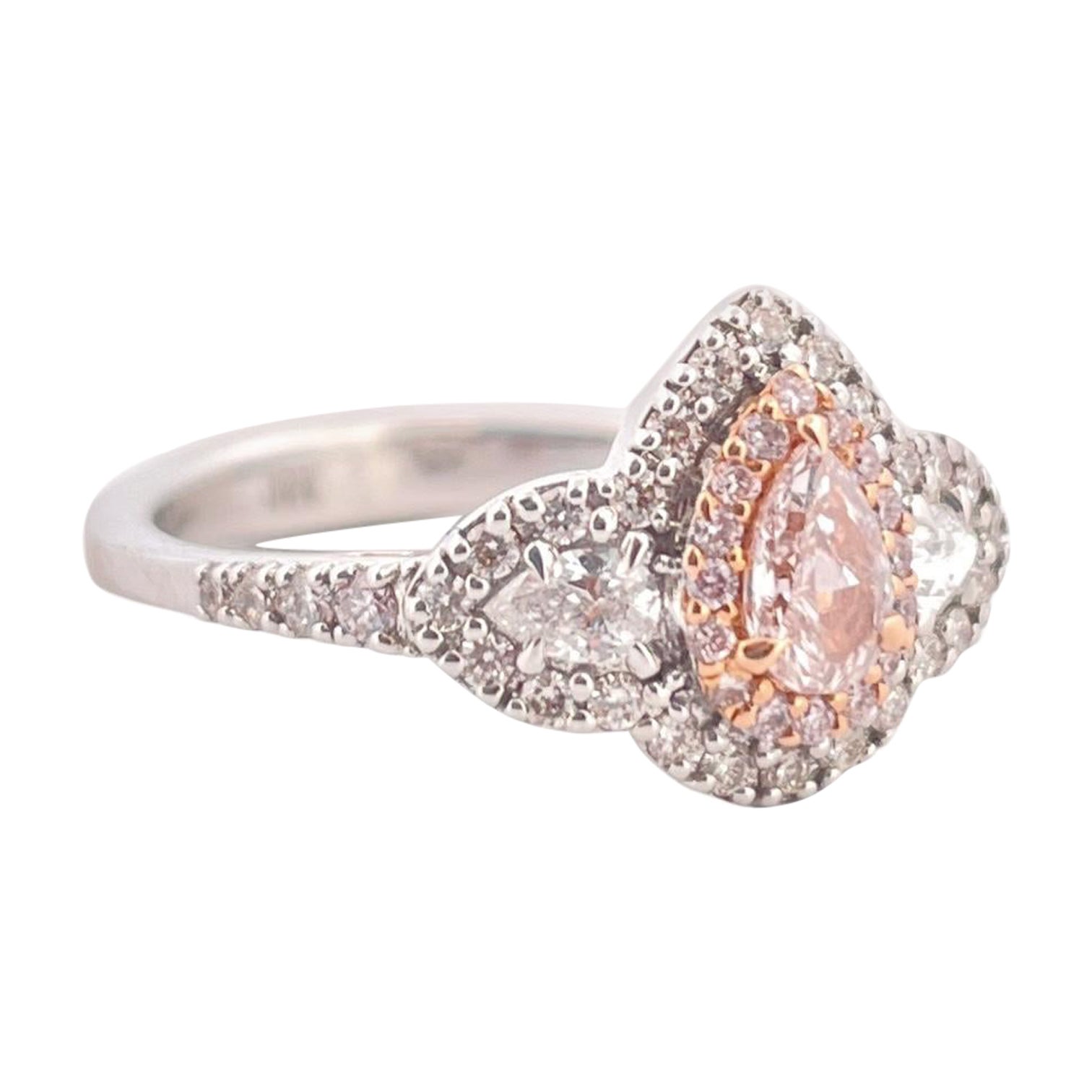 Modern Pink Pear Shape Natural Diamond Ring - 18K White Gold For Sale