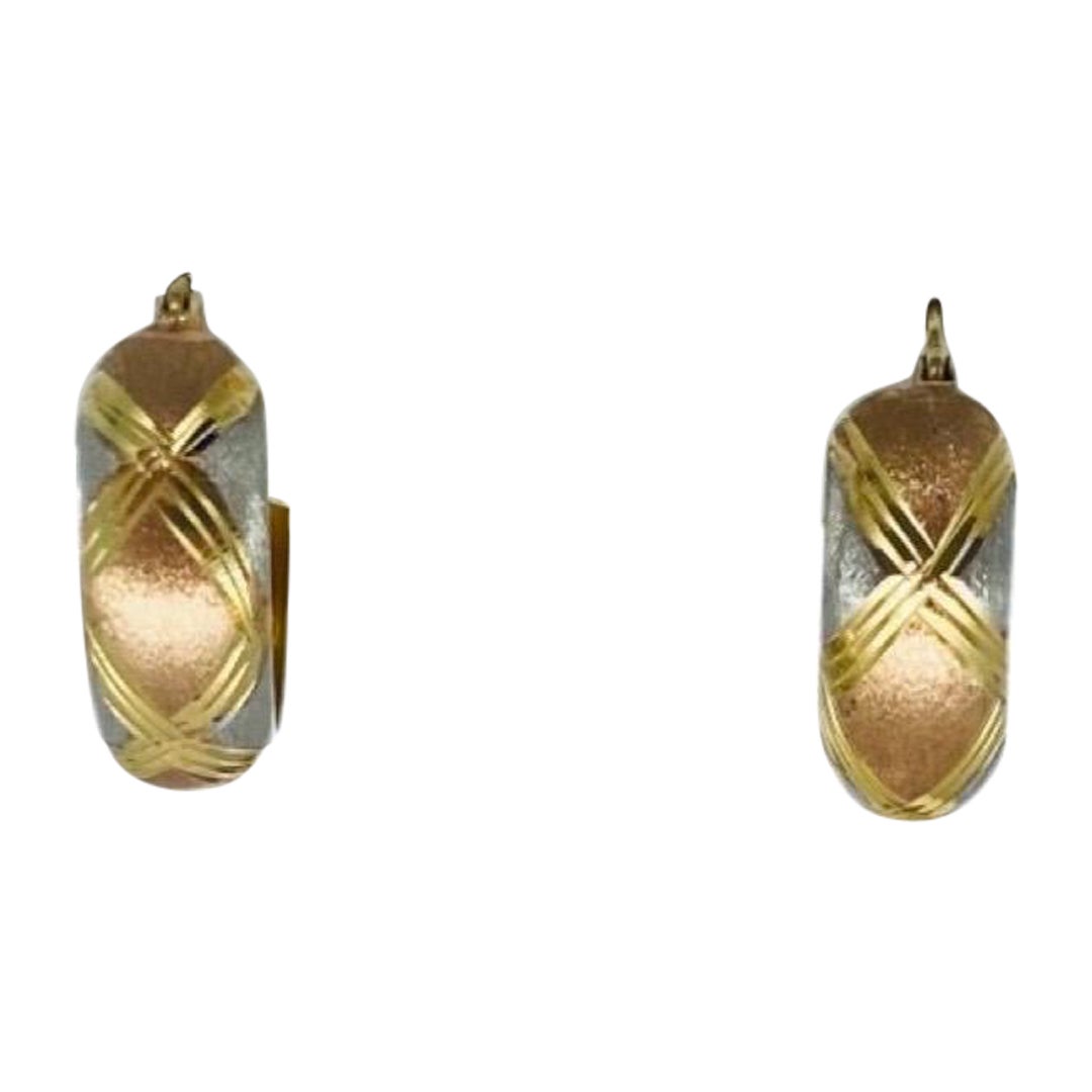 Vintage Tri-Color Gold Hoop Earrings 14k Gold For Sale