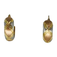 Vintage Tri-Color Gold Hoop Earrings 14k Gold