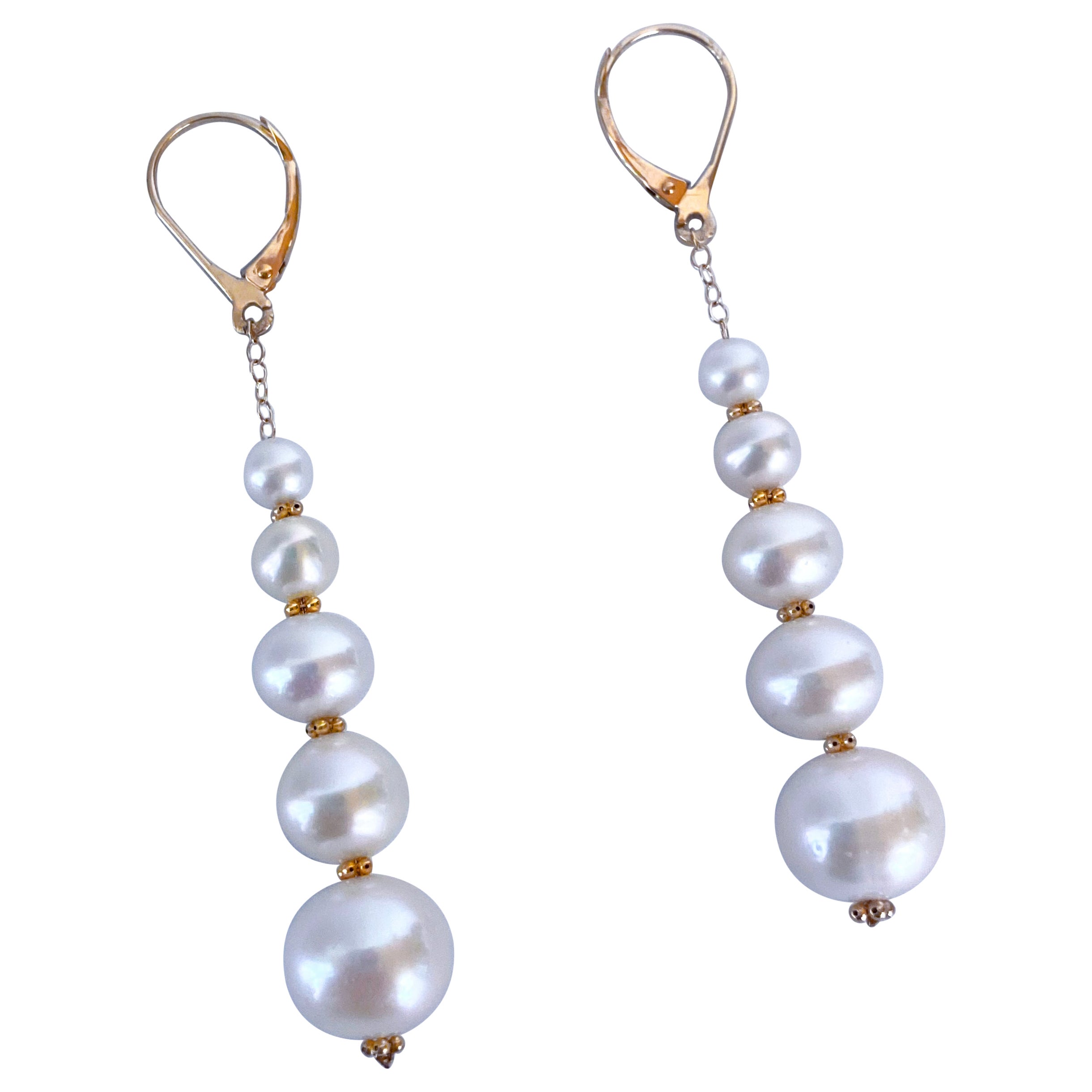 Marina J. Solid 14k Yellow Gold Graduated Pearl Dangle Earrings For Sale