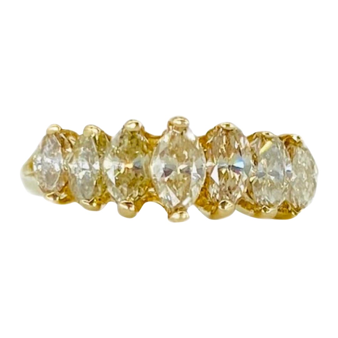 Vintage 7-Stone 1.60 Carat Marquise Champagne Diamond Half Eternity Ring 14k For Sale