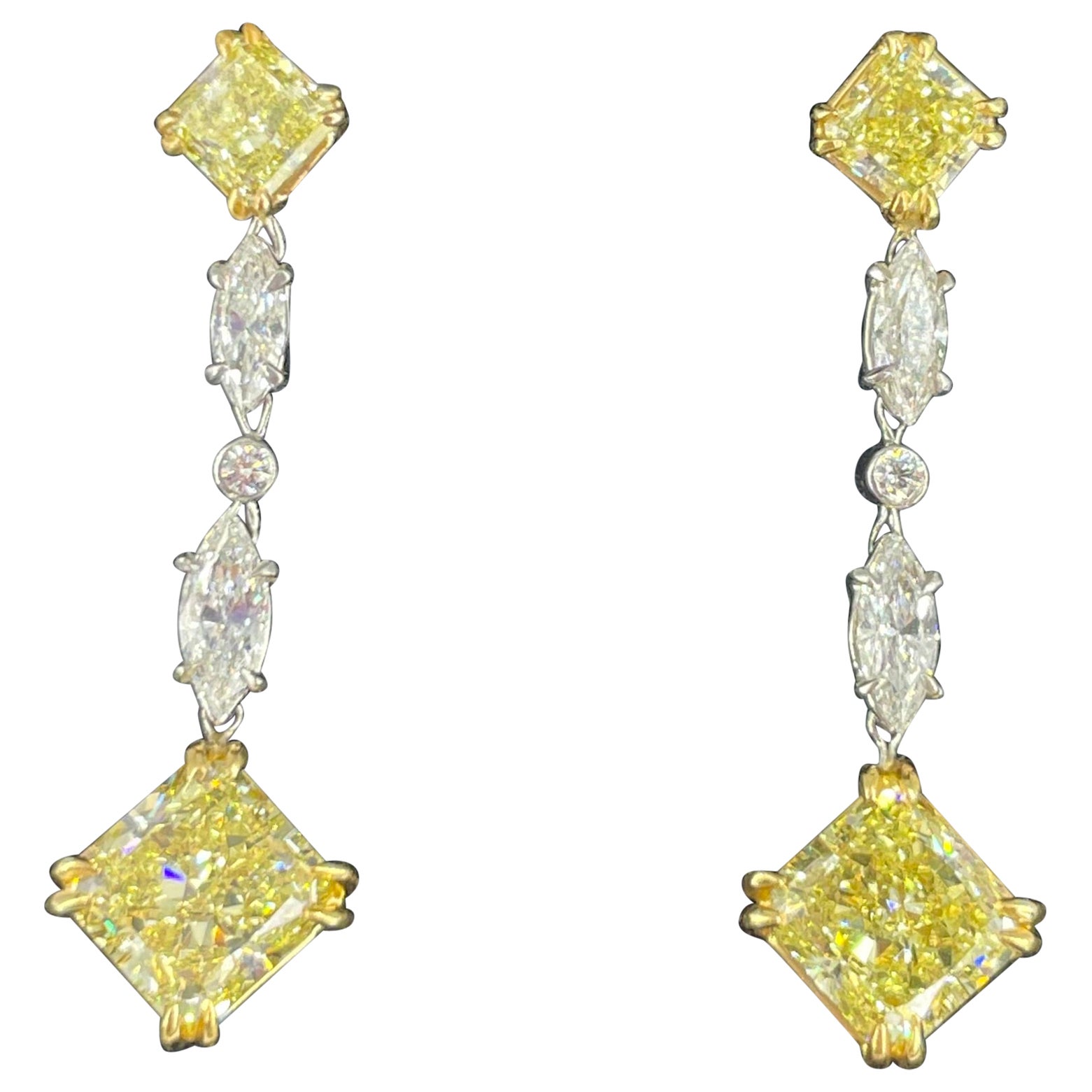 J. Birnbach 5.53 carat White and Yellow Diamond Drop Earrings For Sale