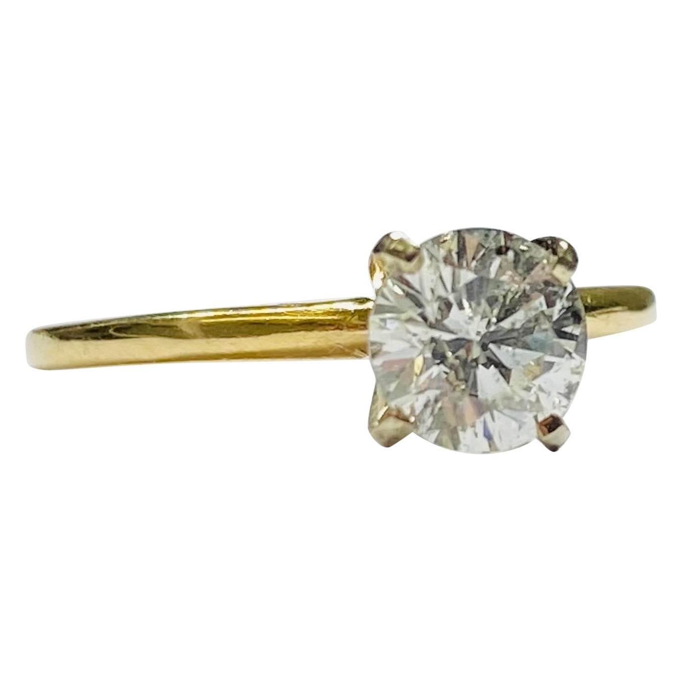 Bague de fiançailles vintage en or 14 carats avec diamant rond central de 0,87 carat
