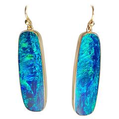 Blue Lagoon Australian Boulder Opal Gold Earrings
