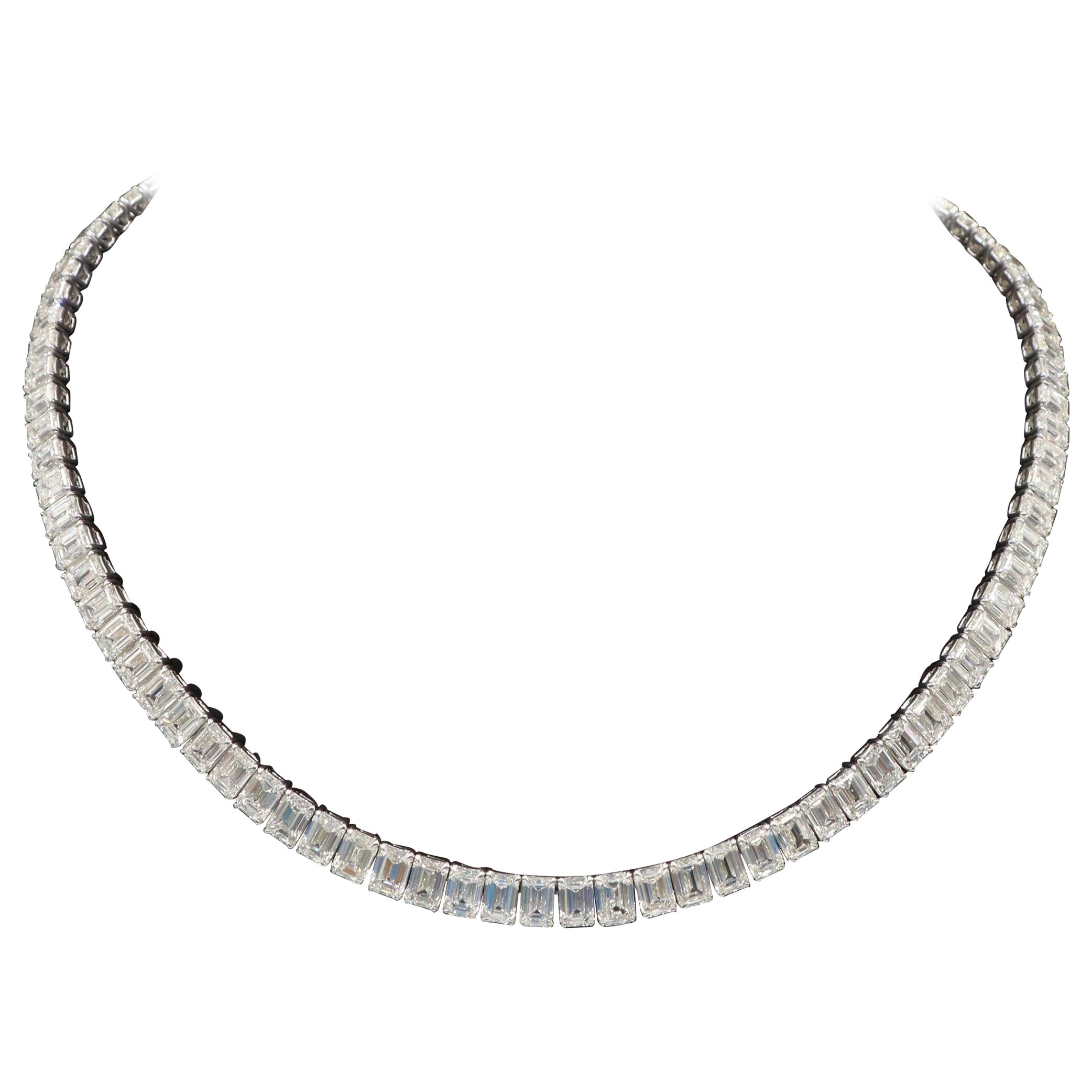 Emilio Jewelry GIA Certified 55.00 Carat Emerald Cut Diamond Necklace
