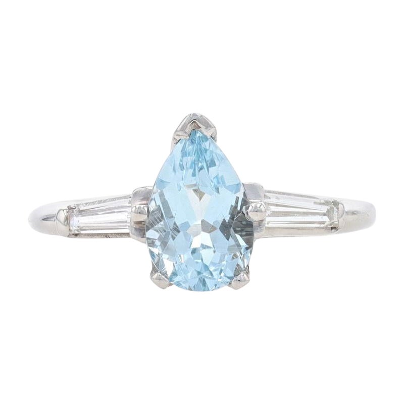 Platinum Aquamarine & Diamond Ring - 900 Pear 1.45ctw Engagement Size 5 1/2 For Sale