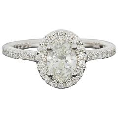 Martin Flyer .75 Carat Oval Diamond Micropave Halo Gold Engagement Ring