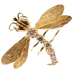 Vintage Herbert Rosenthal Diamond Gold Dragonfly Pin Brooch