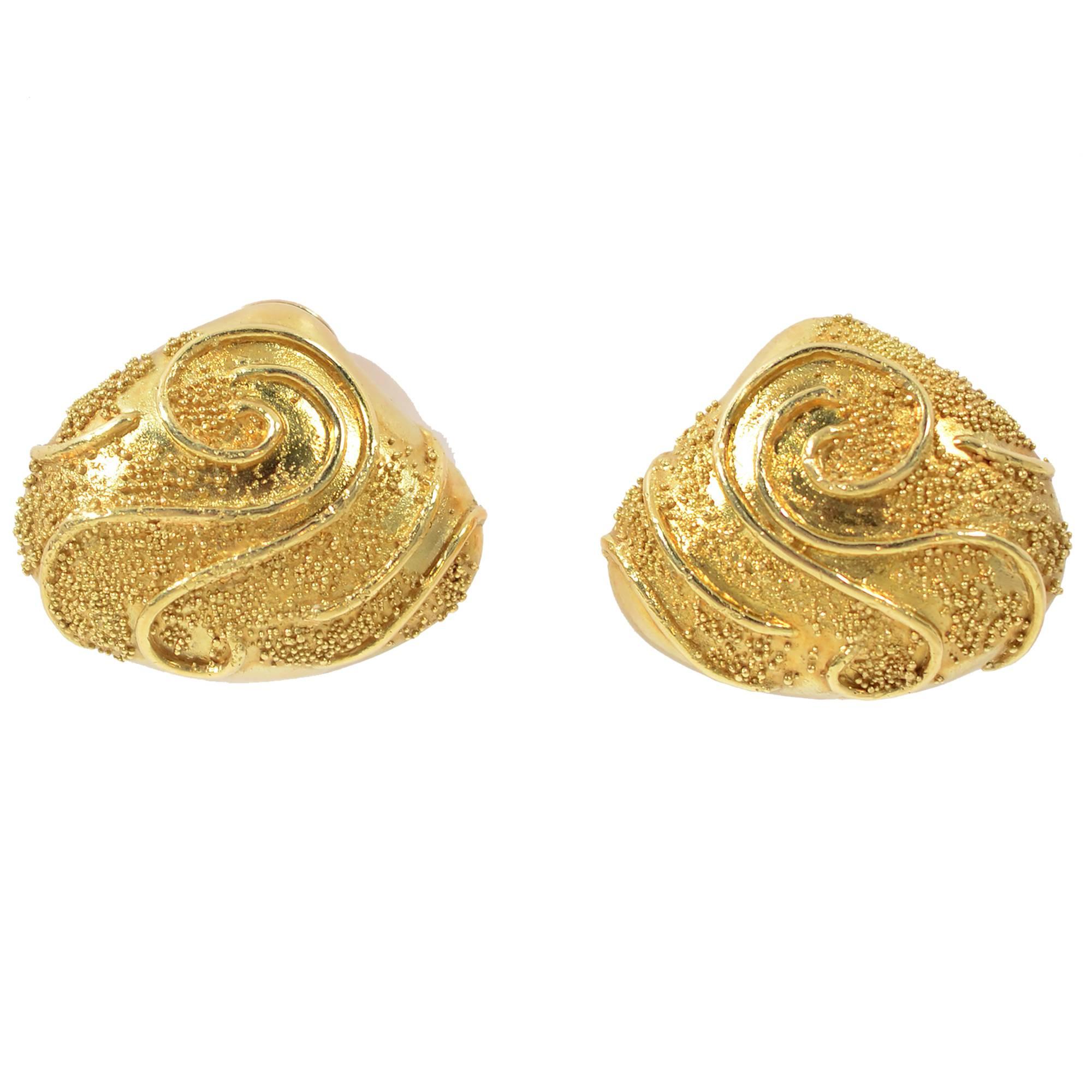 Elizabeth Gage Granulated Gold Earrings For Sale