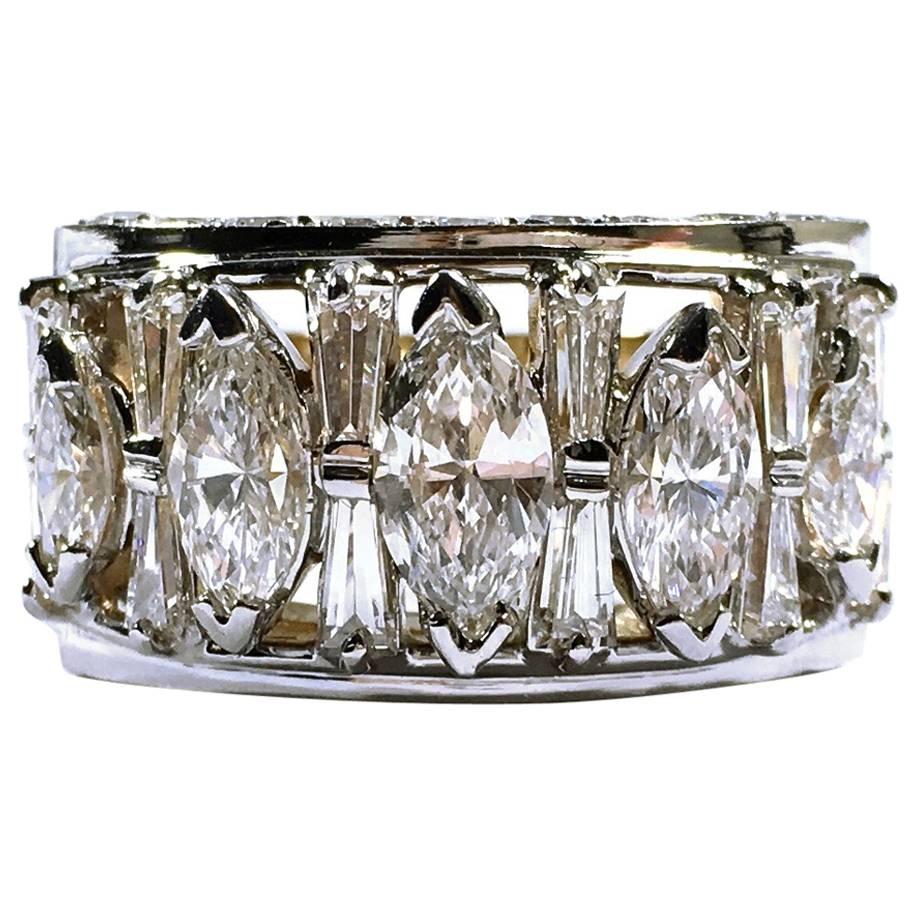 Vintage 6.6 Carats of Diamonds Large Coctail Band Ring For Sale