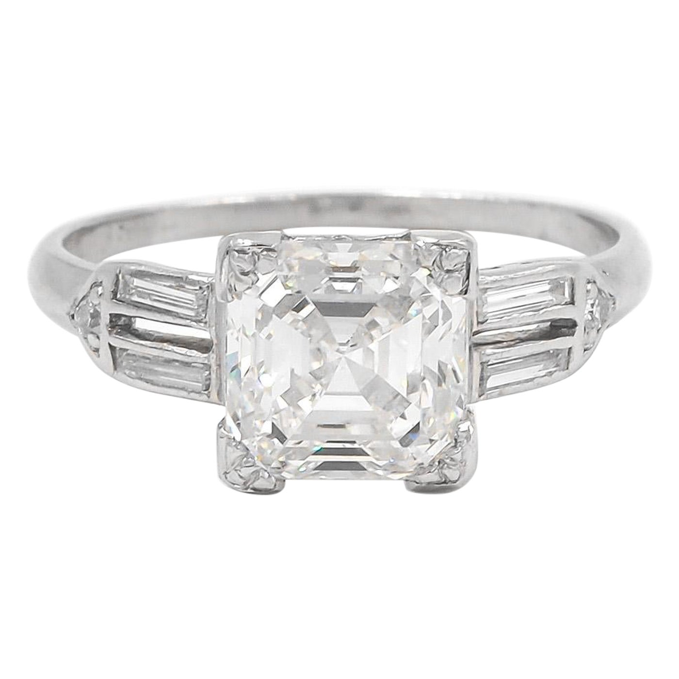 Art Deco 2.01 Carat GIA Asscher Cut Diamond Engagement Ring For Sale