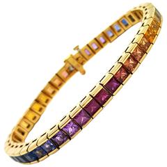 Magnificent Rainbow Sapphire Gold Tennis Bracelet
