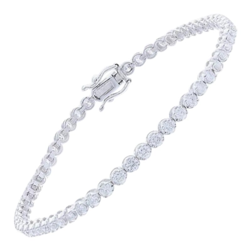 Timeless Tennis Bracelet in 18K White Gold and Diamonds (2.3ct) For Sale