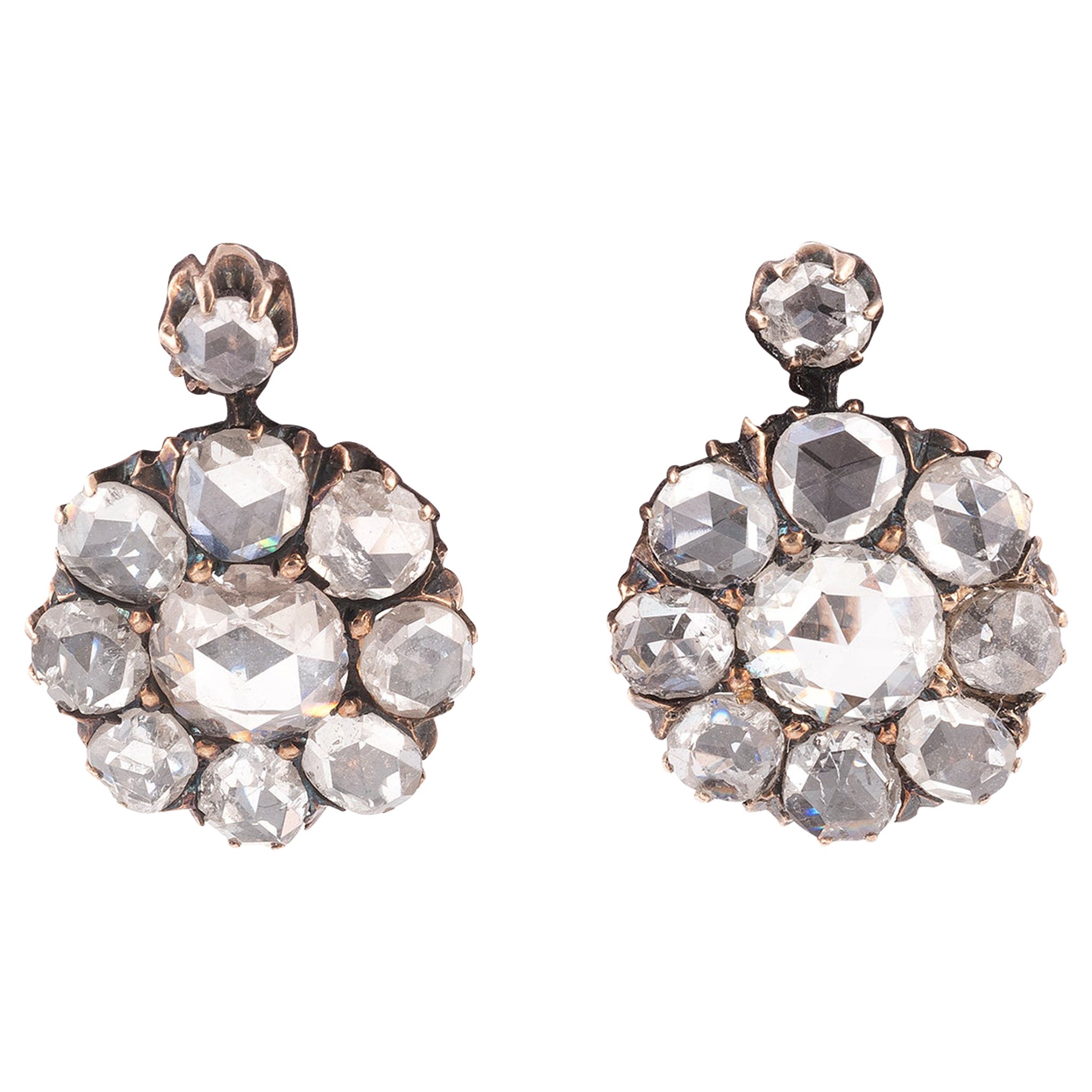 Pair of Antique Rose Diamond Earrings, circa 1880 For Sale